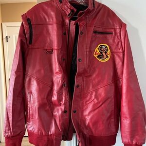 Red Faux Leather Jacket with Cobra Patch